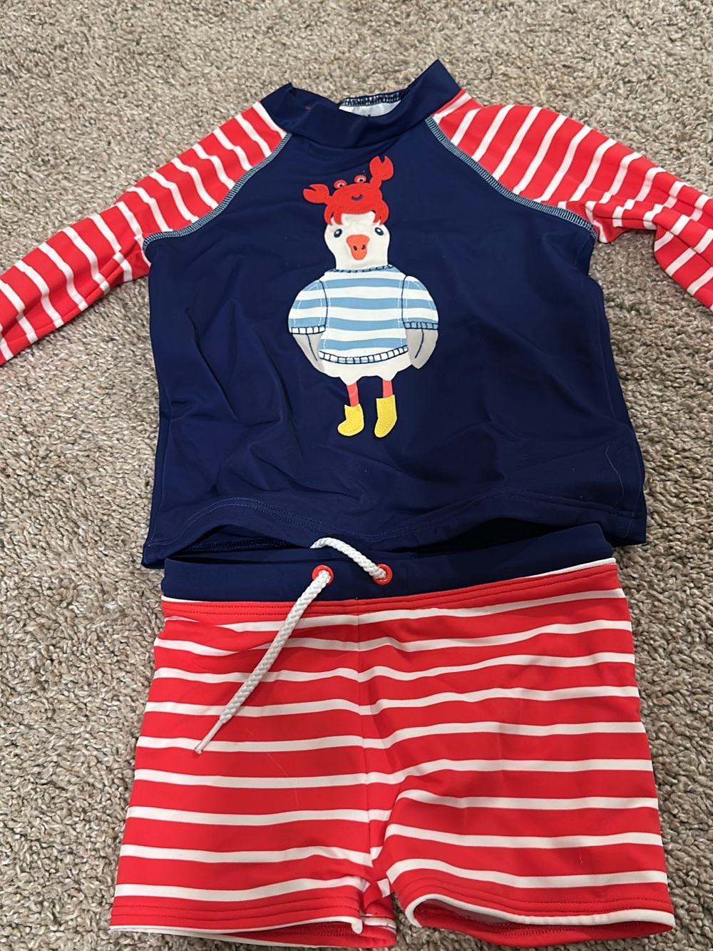 Mini Boden 18-24mth Navy & Red Crab Rash Guard Swimsuit Set